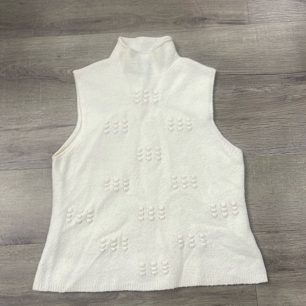 EUC Sigrid Olsen XL White Cream Mock Neck Wool Blend Sleeveless Sweater